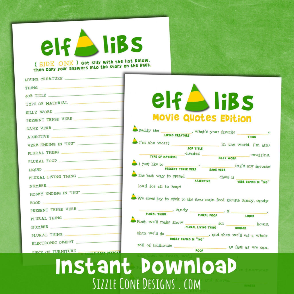 Buddy The Elf Movie Quotes Mad Lib Christmas Game Wild Truth Design 