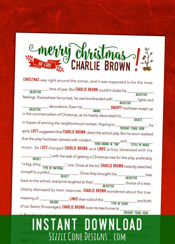 Charlie Brown Christmas Mad Libs Printable By SizzleConeDesign 