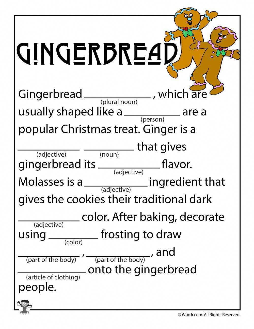 Christmas Gingerbread Mad Libs christmasgamesforkids Christmas Mad
