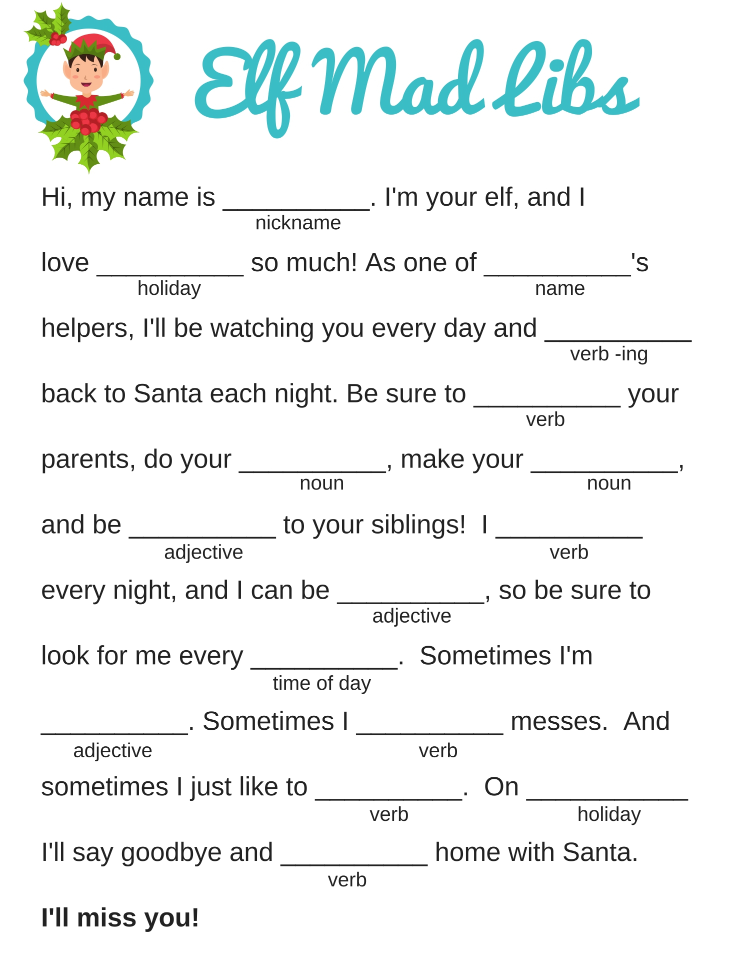 Christmas Mad Libs Free Printable