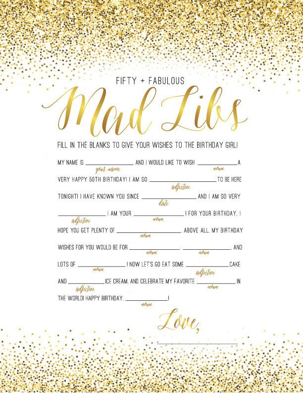 FIFTY FABULOUS Mad Libs 50th Birthday Game Gold Glitter Etsy 