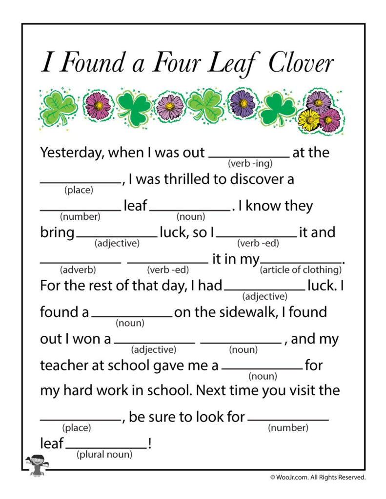 Four Leaf Clover Printable Mad Lib Woo Jr Kids Activities St 