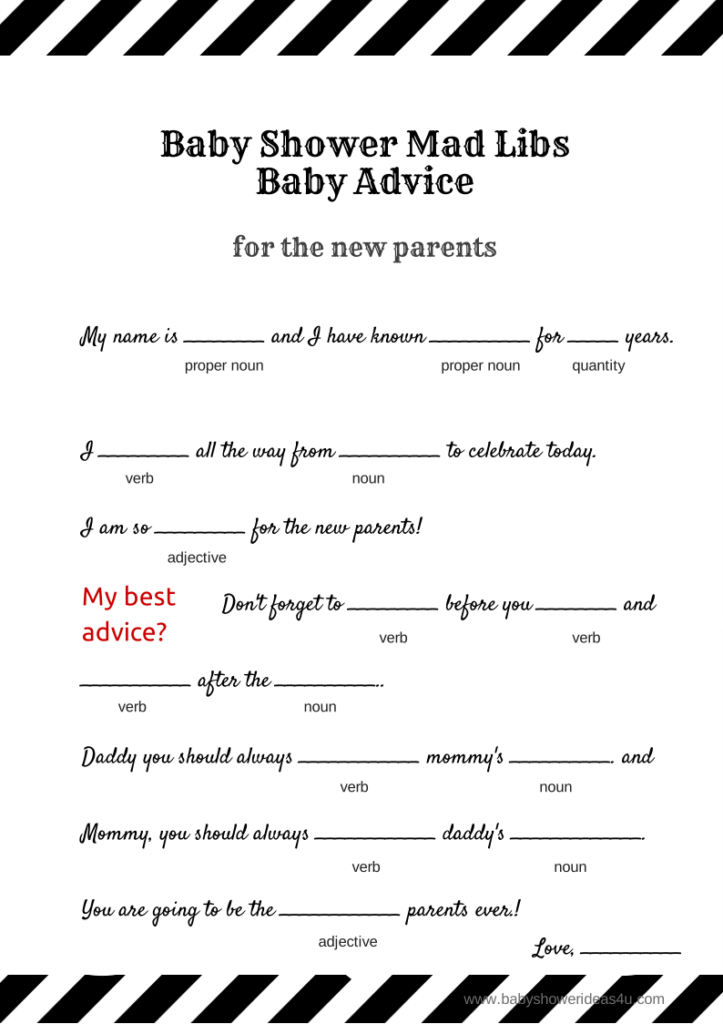 Free Baby Shower Mad Libs Game Black And White Baby Shower Ideas 