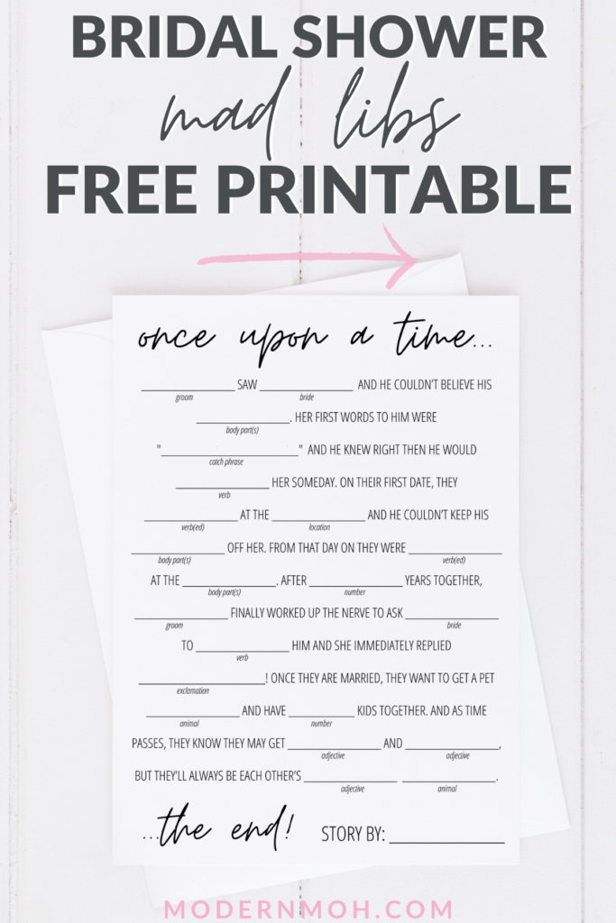 FREE Bridal Shower Mad Libs Printable Game Card Including Detailed 