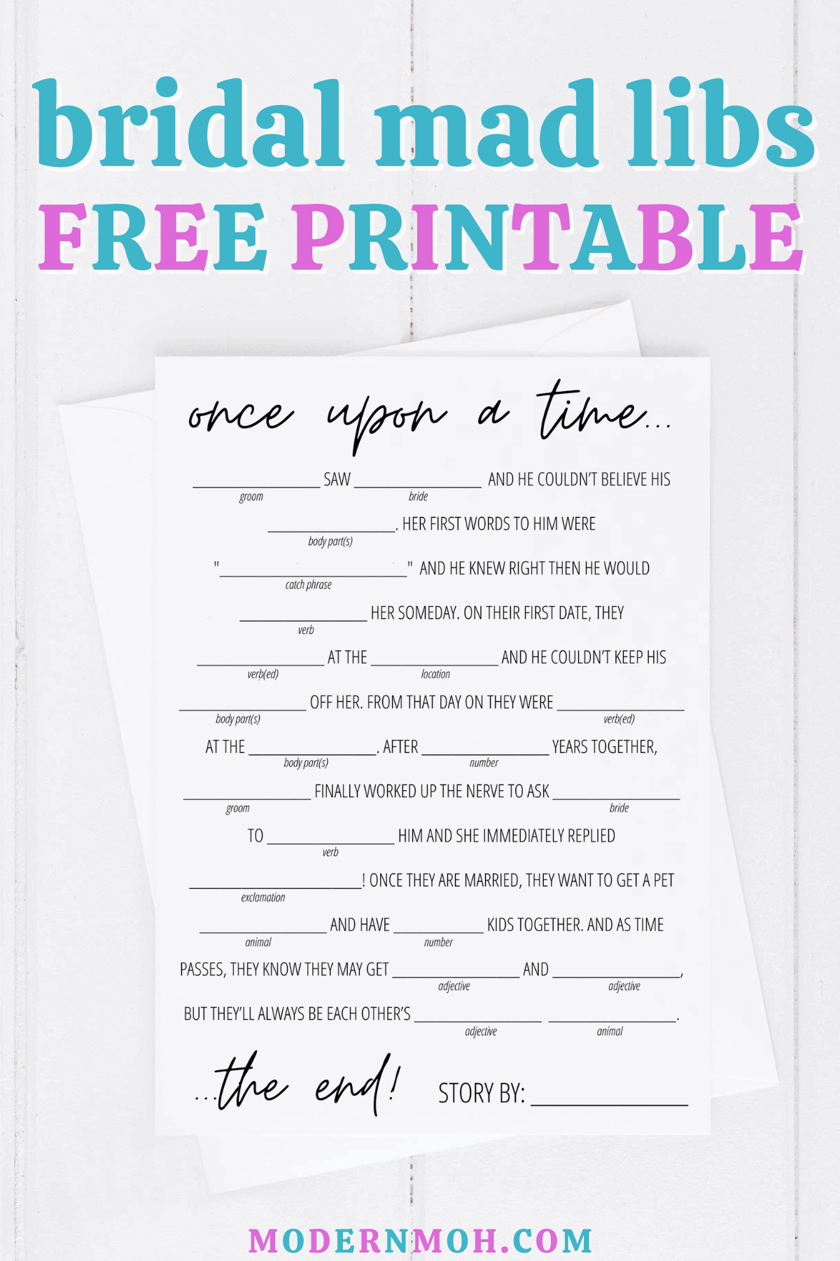 FREE Bridal Shower Mad Libs Printable Game Card Including Detailed