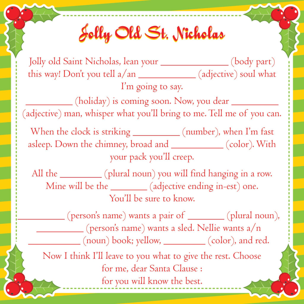 Free Printable Mad Libs Christmas