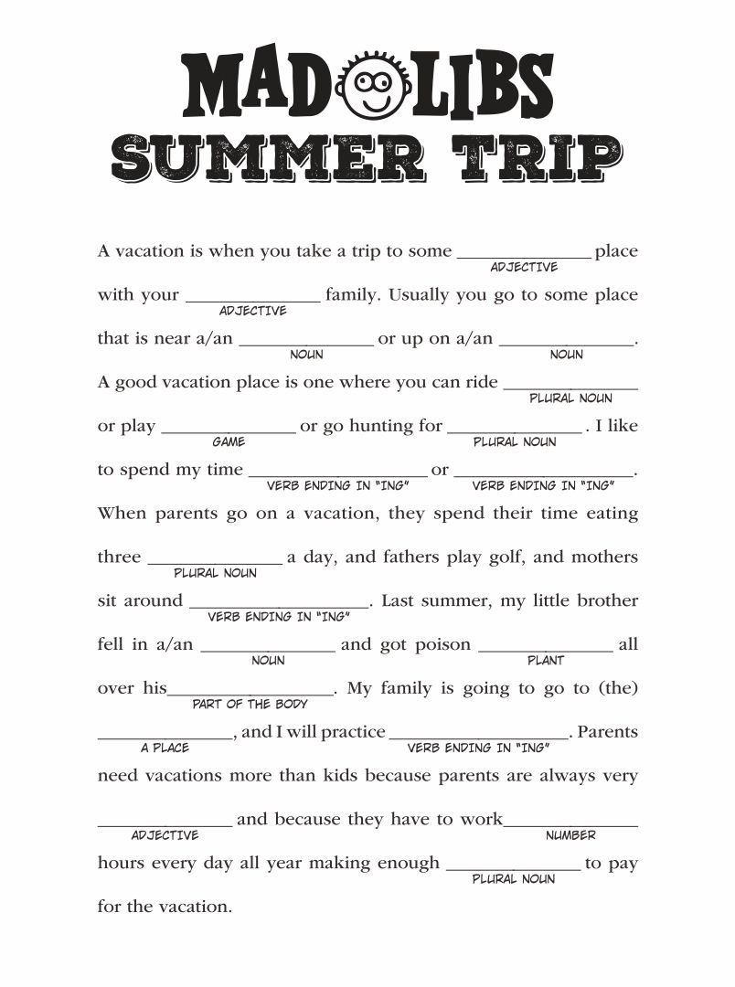 Free Printable Summer Camp Mad Libs Printable Form Templates And Letter