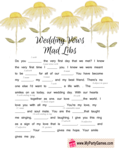 Free Printable Wedding Vows Mad Libs For Bridal Shower