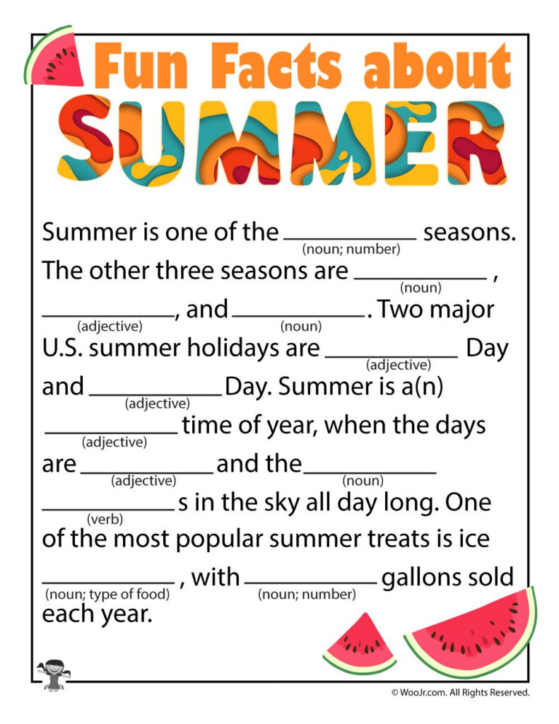 Fun Facts About Summer Mad Lib To Print Fine Motor Activities For Kids 