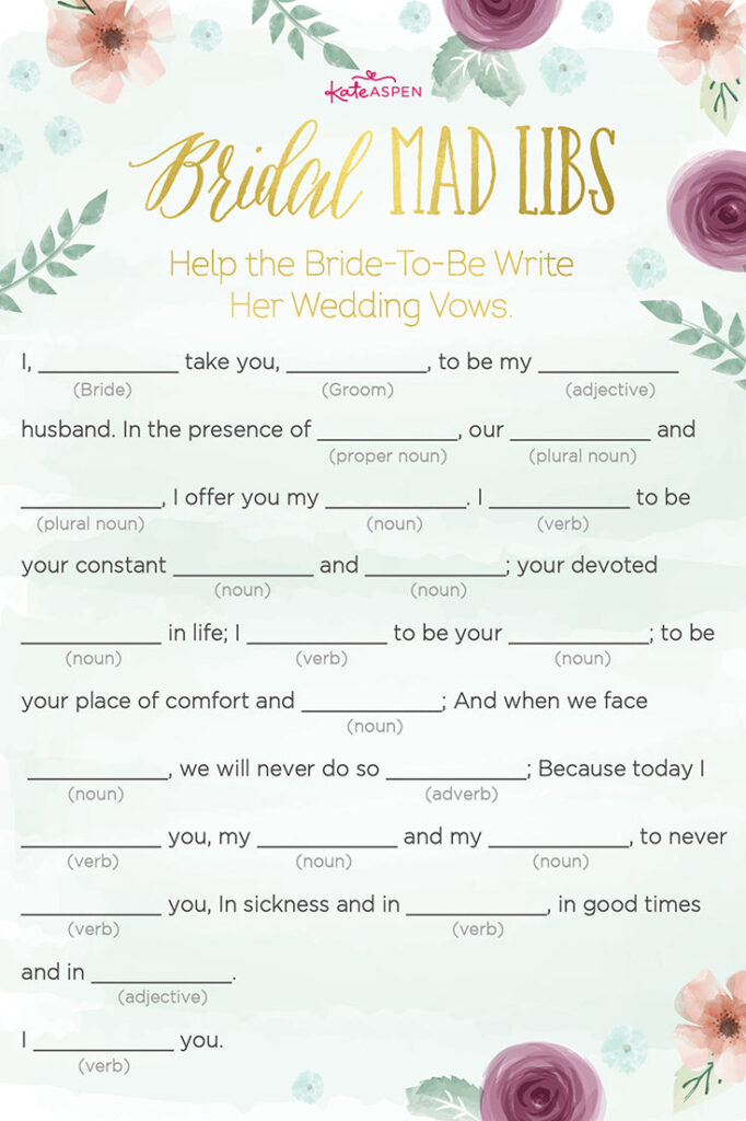 Funny Wedding Vow Mad Libs Printable 2022 Printablemadlibs