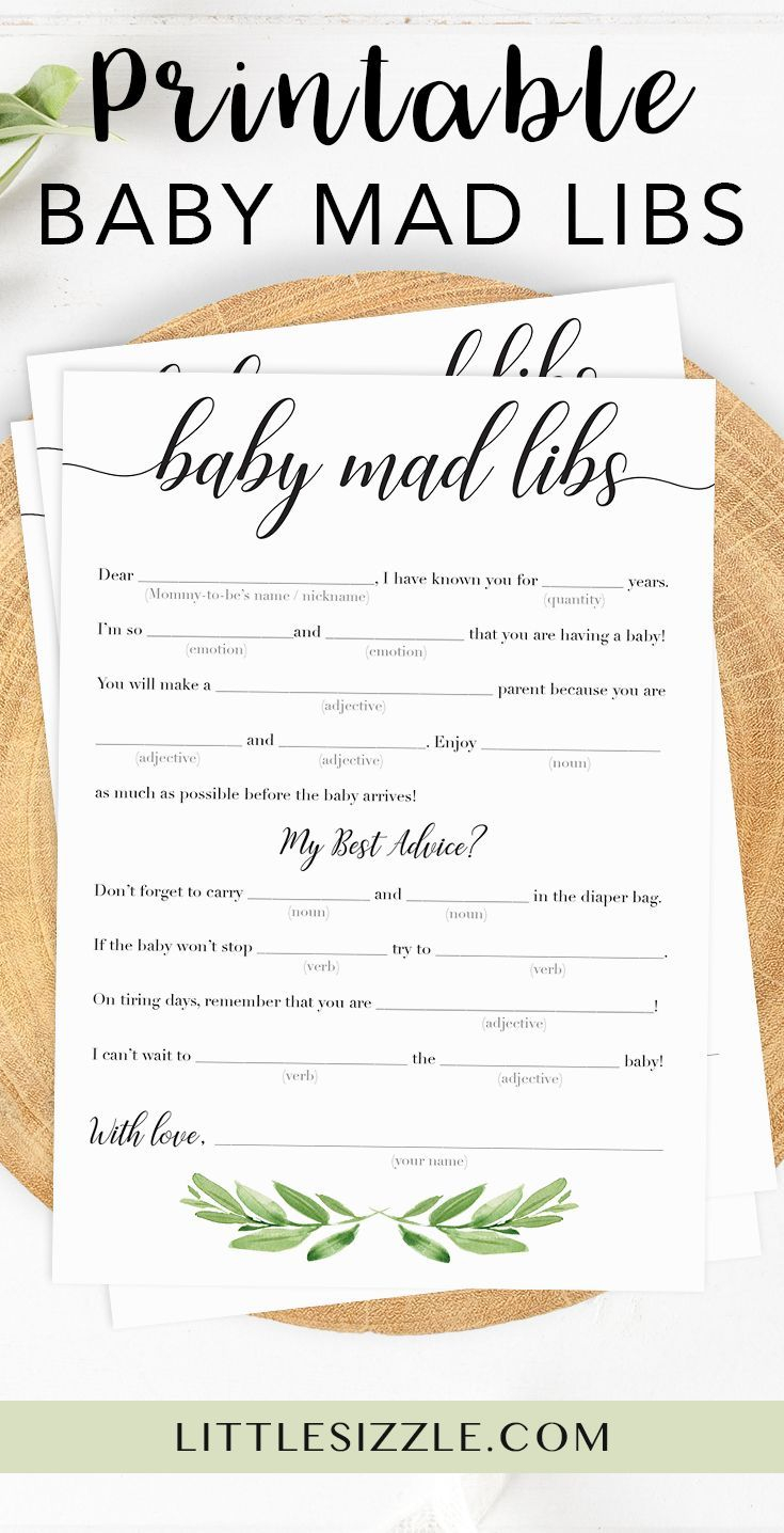 Greenery Baby Shower Mad Libs Printable Advice Card Baby Shower Funny