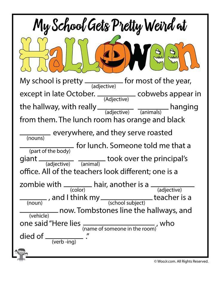 Halloween At School Mad Lib Halloween Worksheets Halloween Writing 
