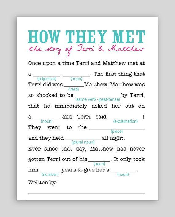 How They Met Wedding Mad Lib Click On The Picture To See All