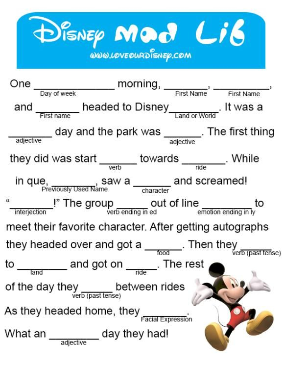 Kids Mad Libs Disney Activities Mad Libs