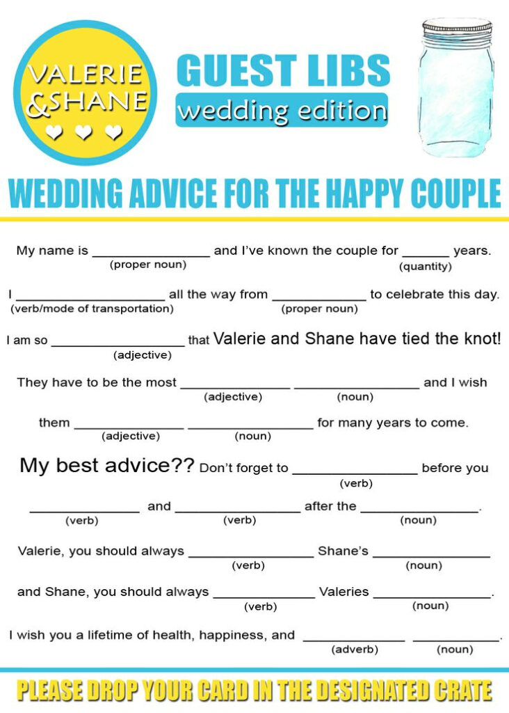 Mad Libs Game For Wedding Advice guest Libs The Wedding Edition 