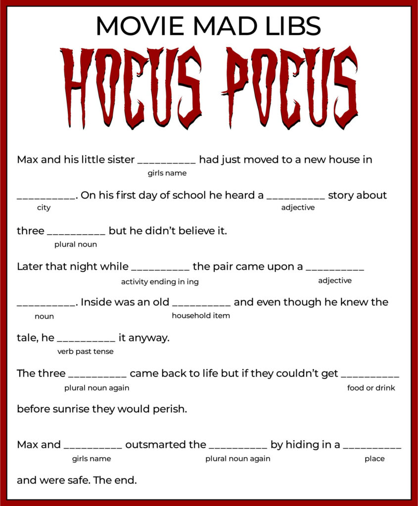 Mad Libs Halloween Printable