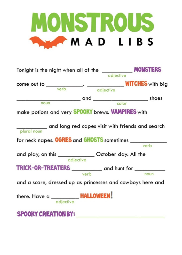 Mad Libs Halloween Worksheets Halloween Class Party Halloween Fun
