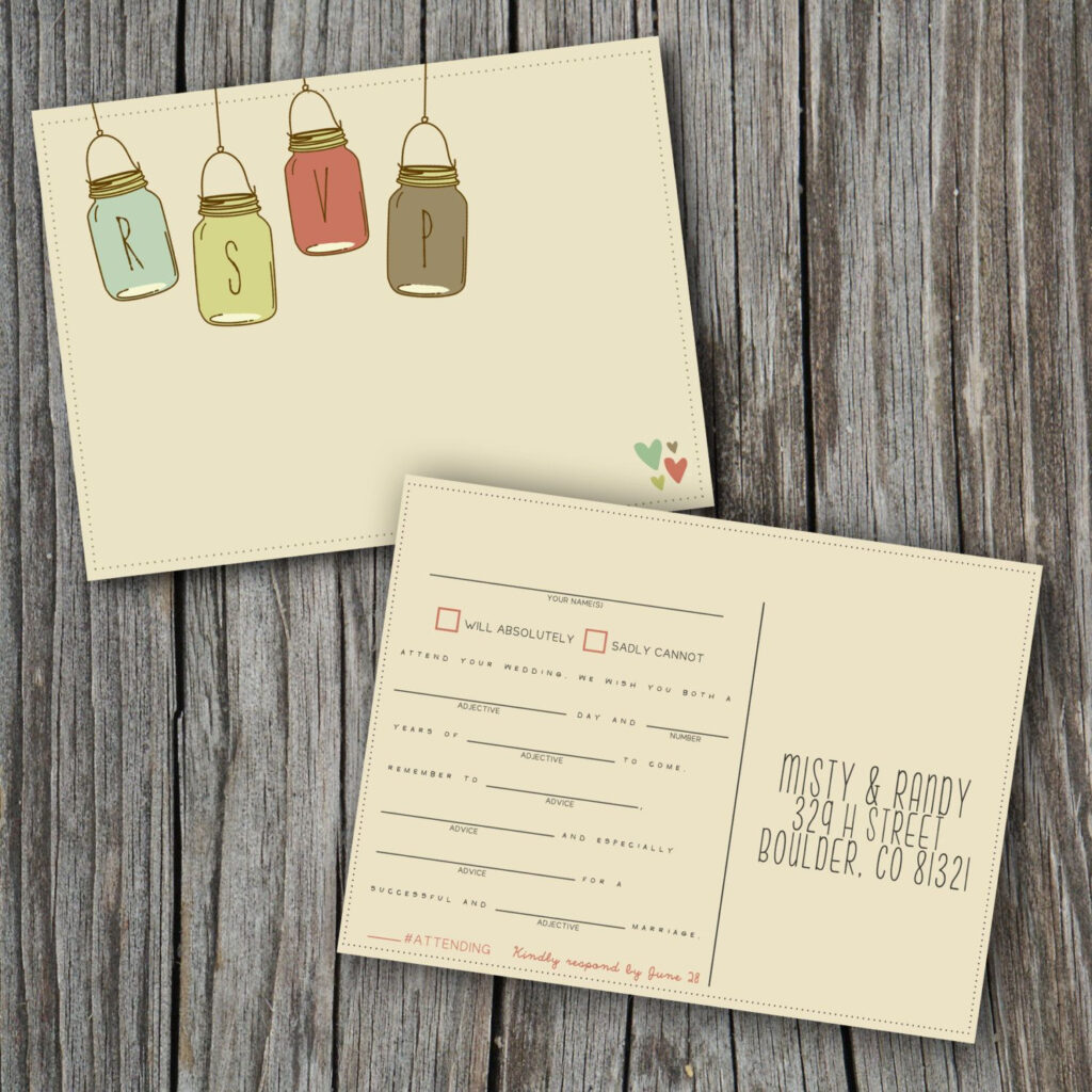 Madlib RSVP Post Card Printable Custom DIY VINTAGE Rustic Mad 