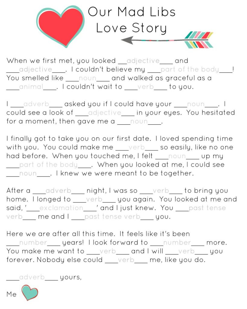 Our Mad Libs Love Story Free Printable and Laughs Or So She Says