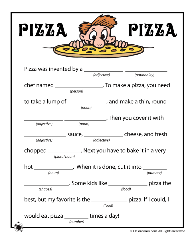 Pizza Pizza Funny Mad Libs Woo Jr Kids Activities Funny Mad Libs 