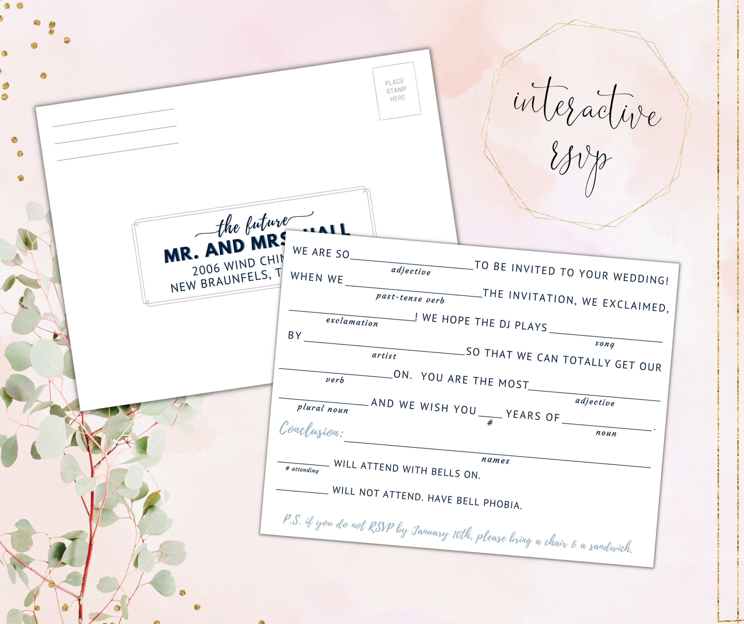 Printable Mad Libs Wedding RSVP Postcard Fill In The Blank Etsy