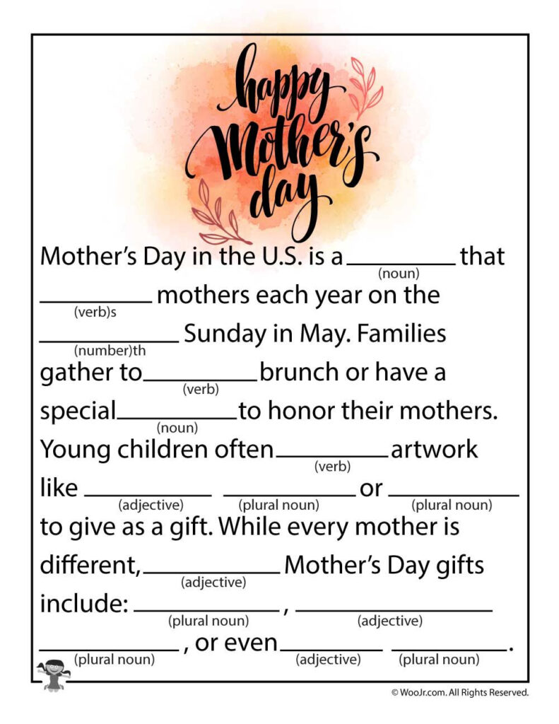 Printable Mother s Day Mad Libs Printable Word Searches