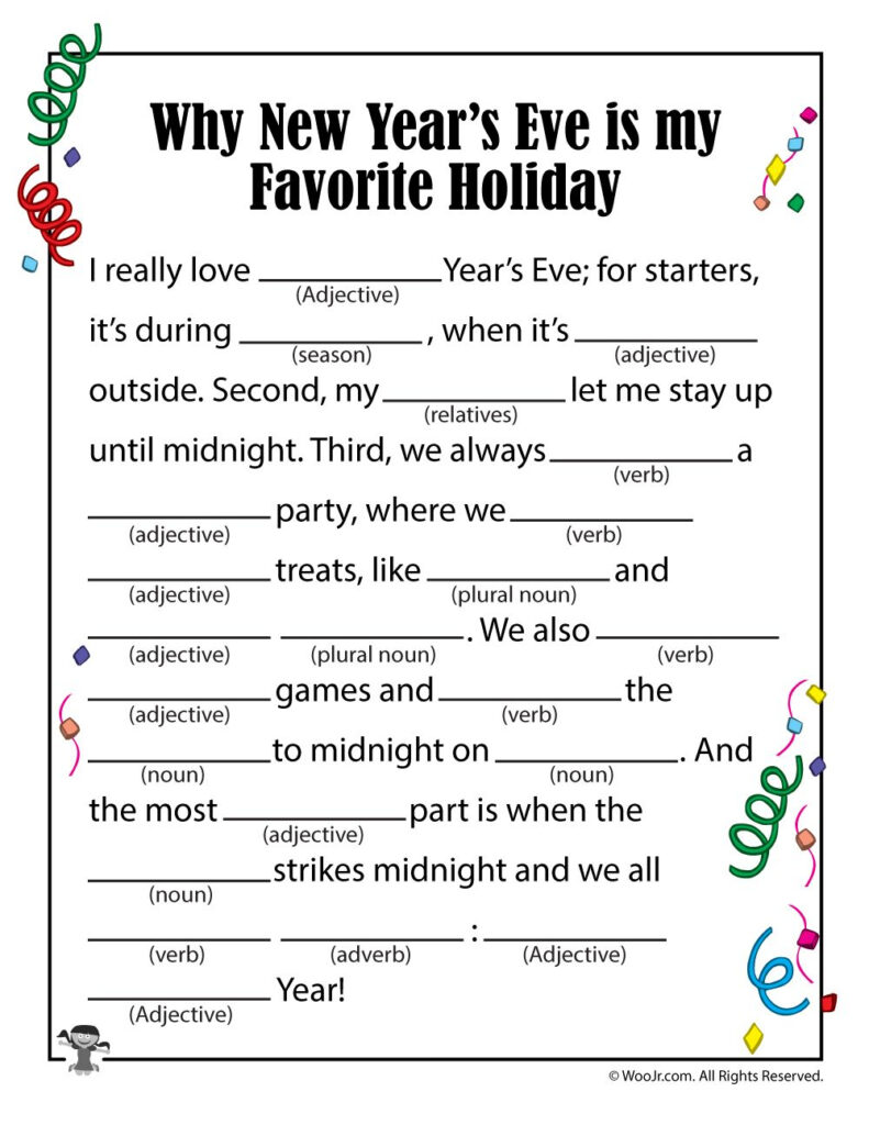 Printable New Year s Eve Mad Libs