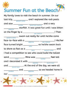 Printable Summer Mad Libs Printable Word Searches