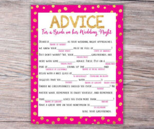 Printable Wedding Mad Lib Shower Game Advice To The Bride On Her