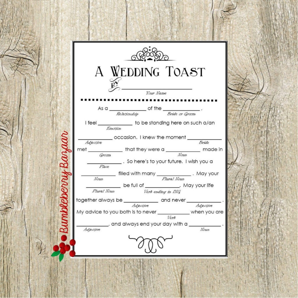 Printable Wedding Toast Mad Lib Etsy Wedding Mad Libs Wedding Dinner 