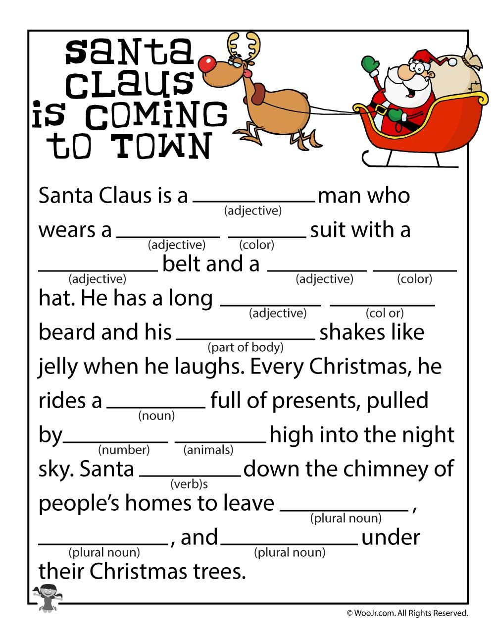 Santa Claus Is Coming To Town Mad Libs Santa Claus Is Coming To Town