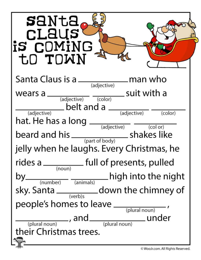 Santa Claus Is Coming To Town Mad Libs Santa Claus Is Coming To Town 