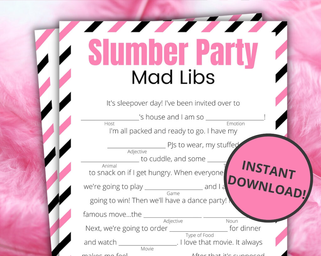 Slumber Party Mad Libs Printable Sleepover Games For Kids Etsy