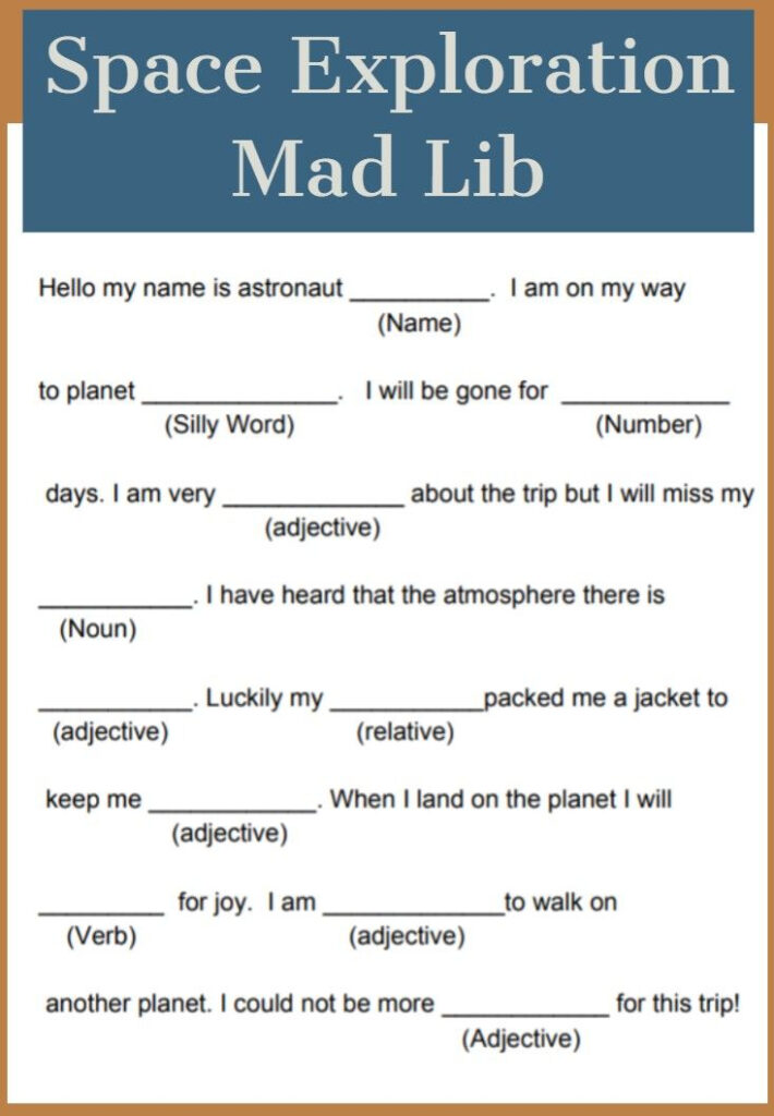 Space Exploration Mad Lib Space Activities For Kids Space Games For 