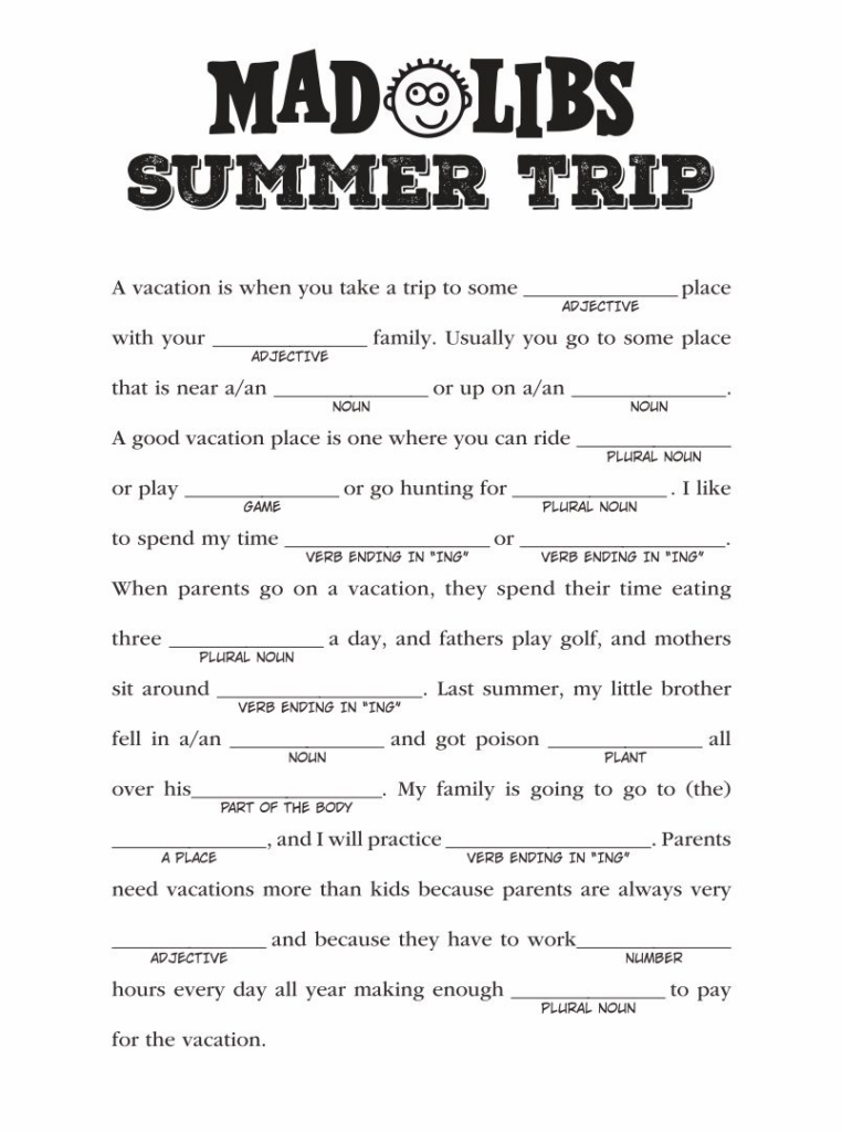 Summer Mad Libs Printable Cool Writing Creative Writing Summer Brain 