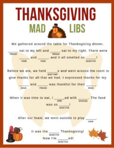 Thanksgiving Mad Libs Thanksgiving Mad Lib Thanksgiving Fun