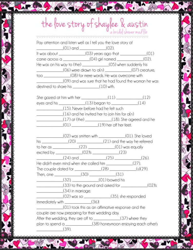 The Love Story Mad Libs Wedding Mad Libs Bridal Shower Games Mad Libs