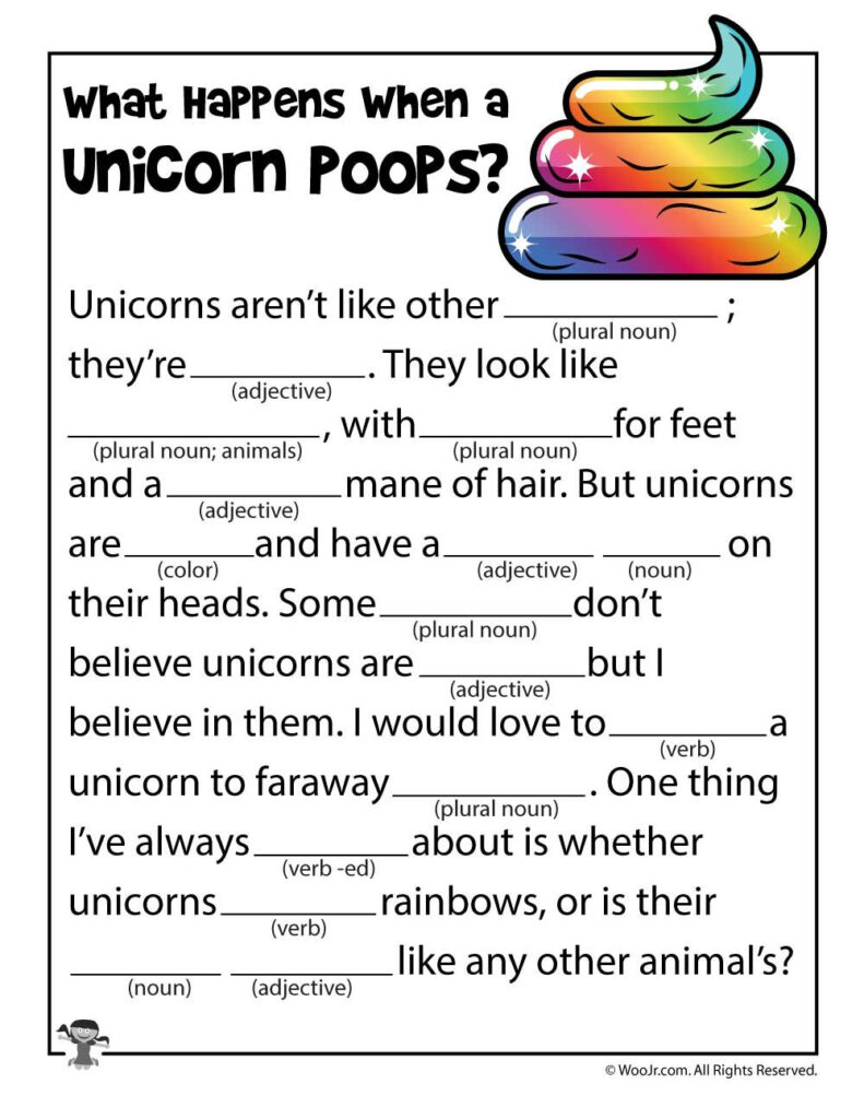 Unicorn Ad Libs Fill In Story Woo Jr Kids Activities Children s 