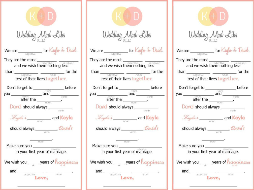 Wedding Mad Libs Wedding Activity For Guests 3 To A Page