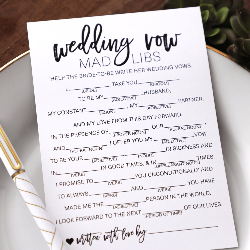 Wedding Mad Libs Wedding Vow Mad Libs Wedding Libs Mad Etsy