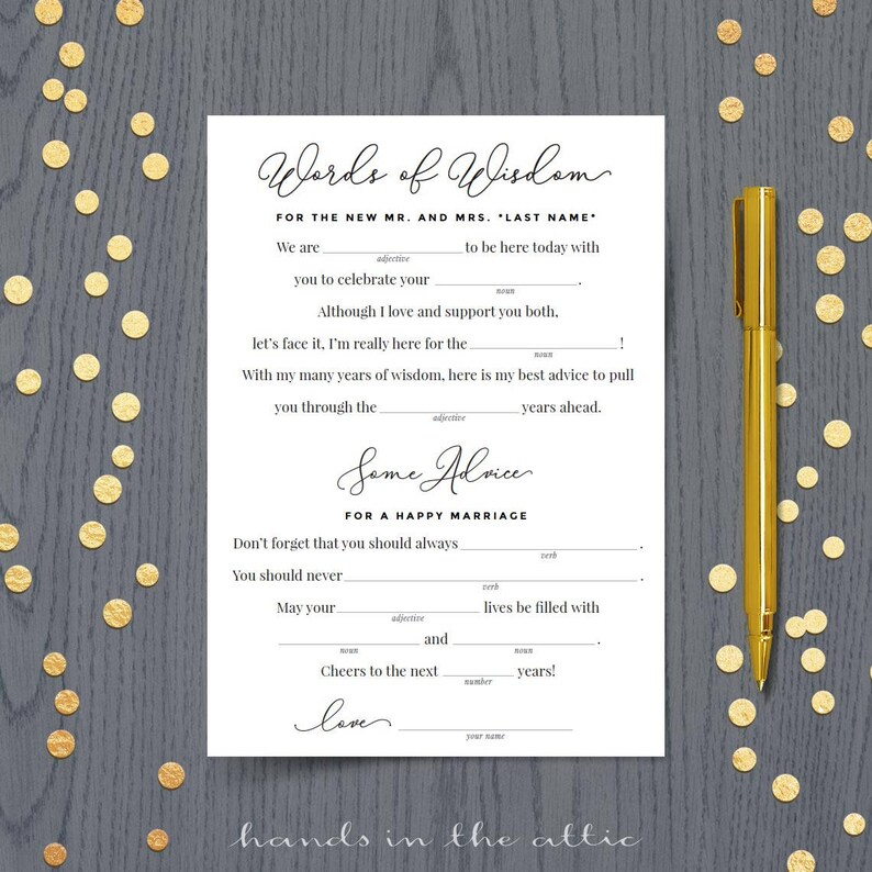 Wedding Reception Mad Libs Response Reply Cards Printable Etsy