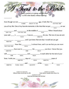 Wedding Toast Mad Libs Wedding Mad Libs Wedding Vows Engagement Party