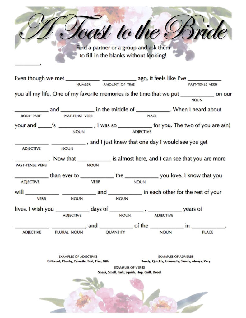 Wedding Toast Mad Libs Wedding Mad Libs Wedding Vows Engagement Party 