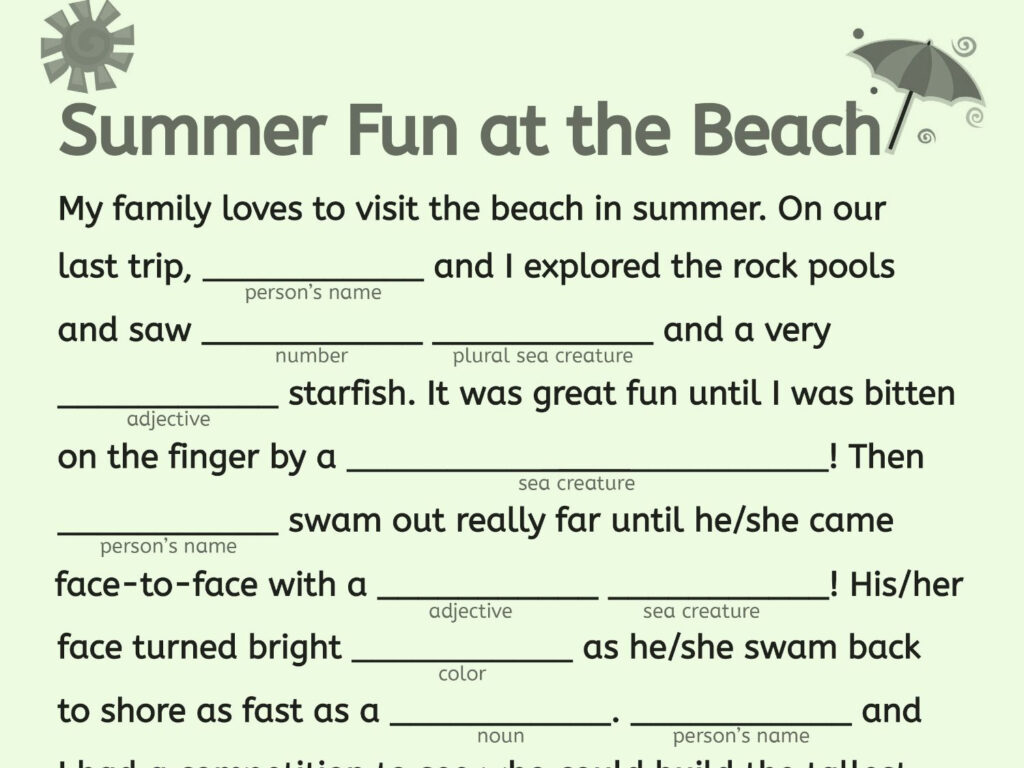 Your Little One Can Soak Up Some Summer Fun With This Fill in the blank 